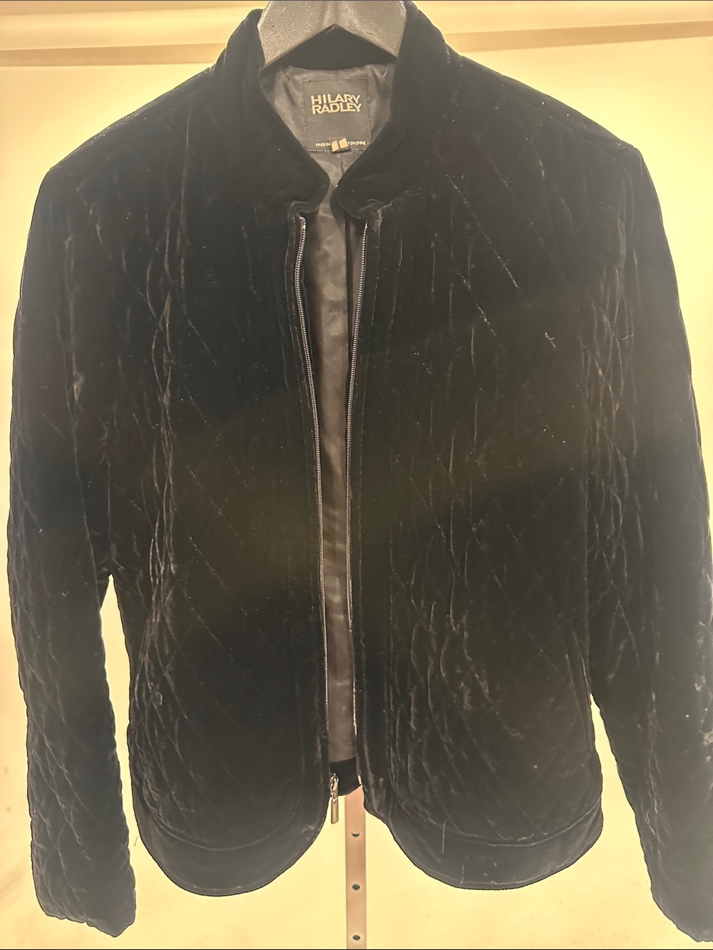 Hilary Radley Black Quilted Velvet Bomber Jacket